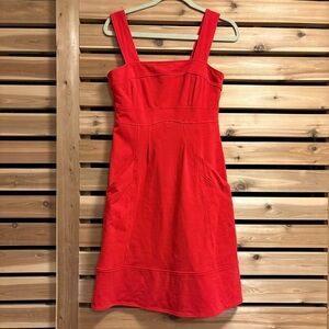 Lands End Red Sleeveless Wide strap Dress with pockets Cotton spandex blend